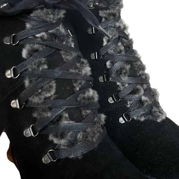 Sporto Daria Black Suede Faux Fur Lined Heeled Lace Up Winter Boots Size 8 1/2 - Picture 9 of 10